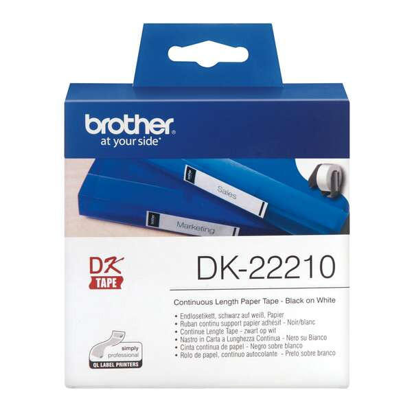 BROTHER ORIGINAL - Brother DK22210 Rouleau de papier continu noir sur blanc