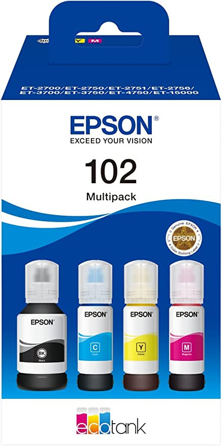 Pack de Cartouche d'encre Epson Ecotank 102 4 couleurs - Cartouche d'encre