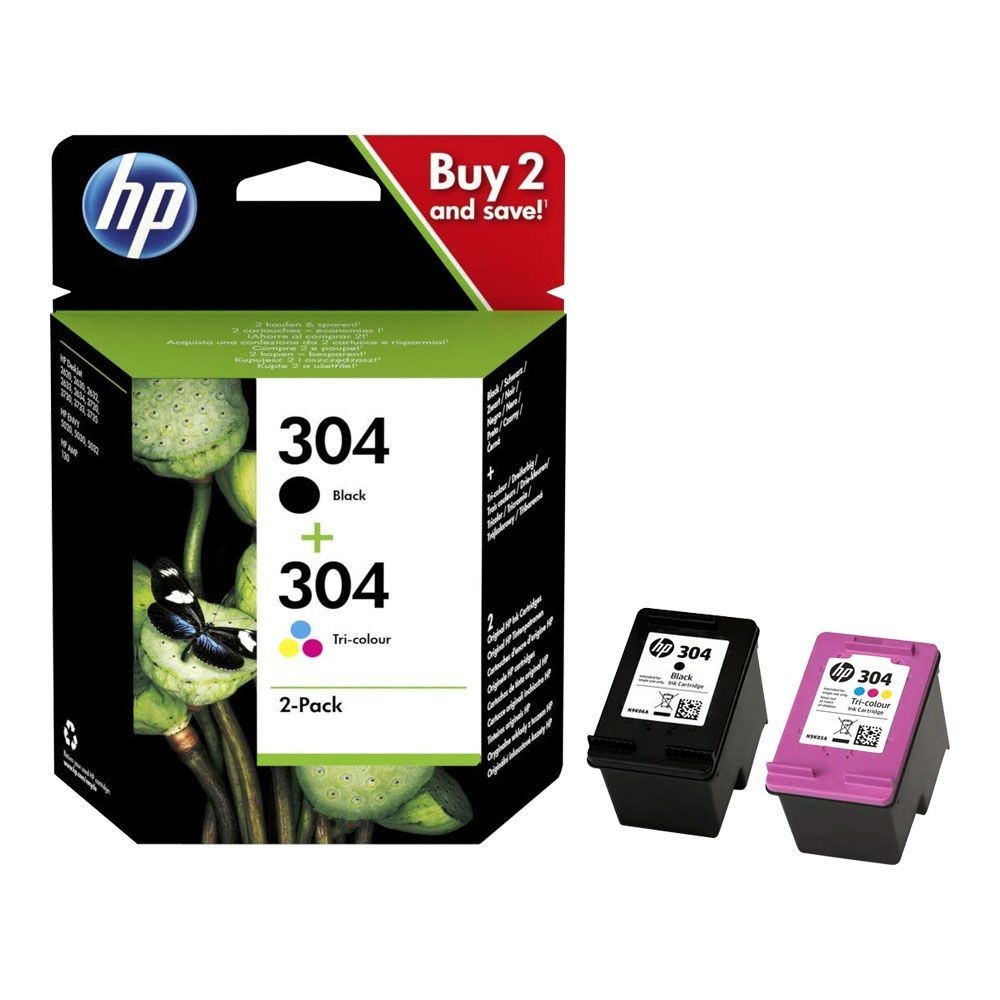 HP 304 Pack de 2 Cartouches d'Encre, Noire et Trois Couleurs