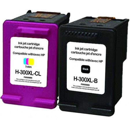 COMPATIBLE HAUT DE GAMME HP - HP 300XL Noir-Tricolor Pack de 2 Cartouches d'encre remanufacturées Qualité Premium
