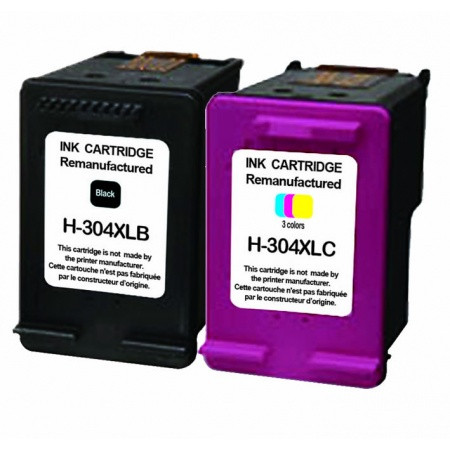 COMPATIBLE HP - HP 304XL Noir-Tricolor Pack de 2 Cartouches d'encre remanufacturées N9K07AE-N9K08AE